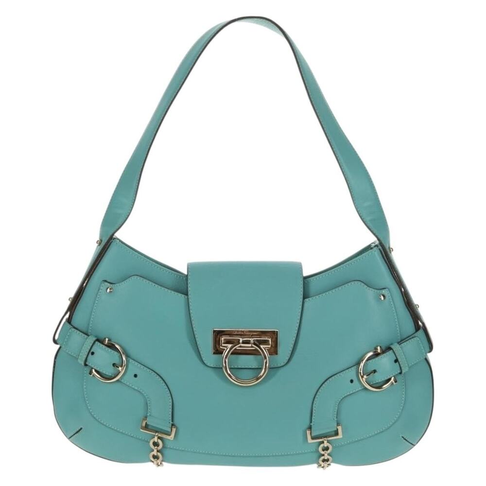 Salvatore Ferragamo Leather Gancini Shoulder Bag Turquoise